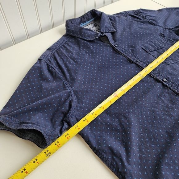 Broken Threads Men's Shirt Navy Blue Geo Print Short Sleeve Button Up Fitted L - Picture 4 of 7